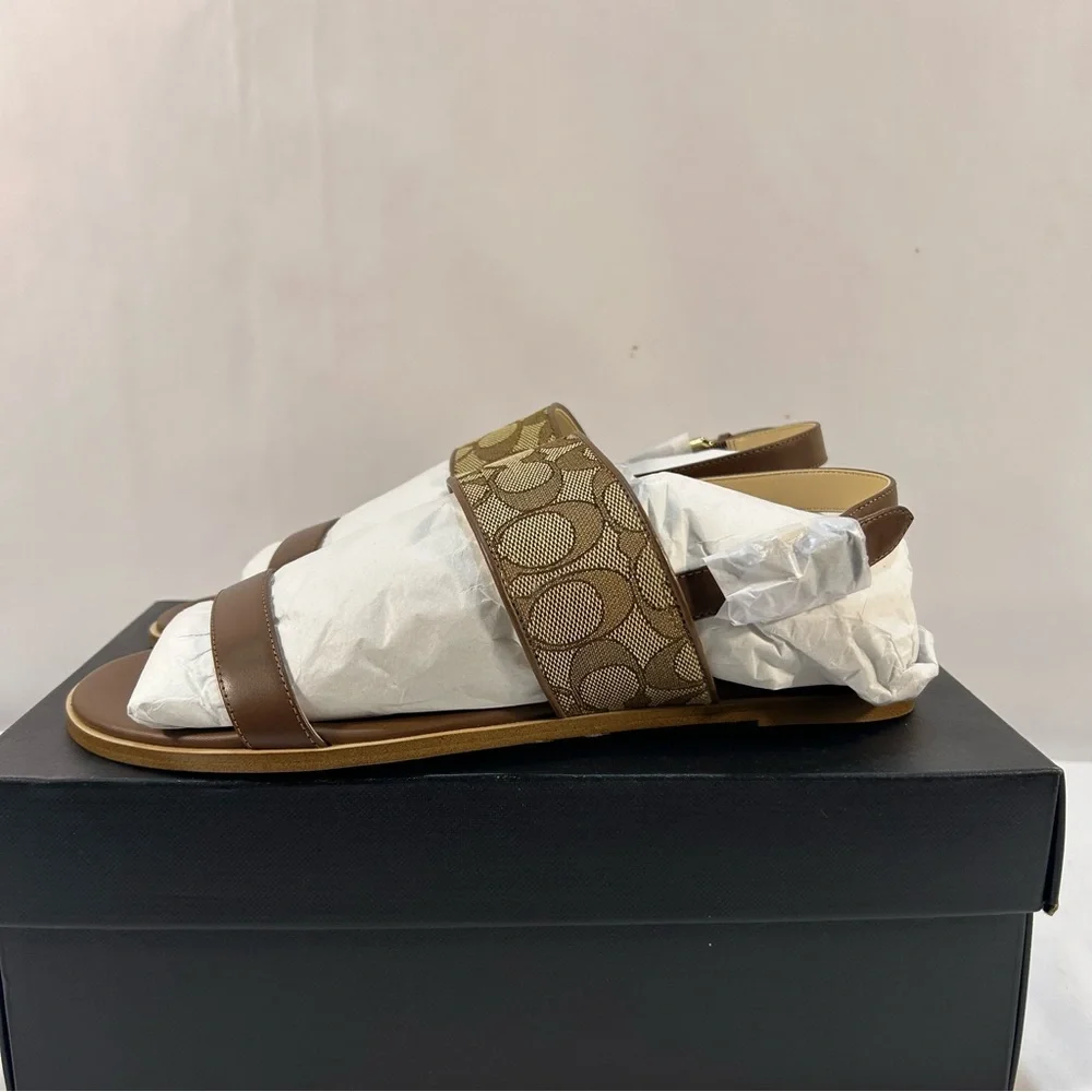 Coach Harley Sandals in Signature Brown Jacquard Women 10 gold adjustable buckle - Picture 4 of 9